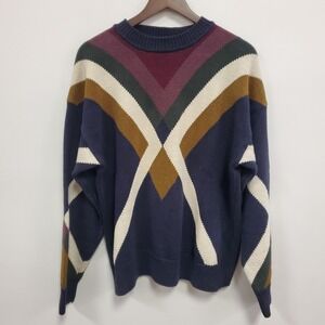 Vintage Structure Mens Chevron Stripe Old Money Sweater Size XL Blue Layers‎